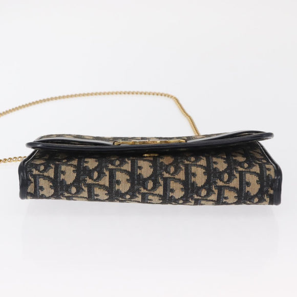 Christian Dior Trotter Canvas Chain Shoulder Bag Navy Gold Auth 162506A
