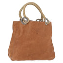 PRADA Tote Bag Leather Brown Silver Auth 162507-1