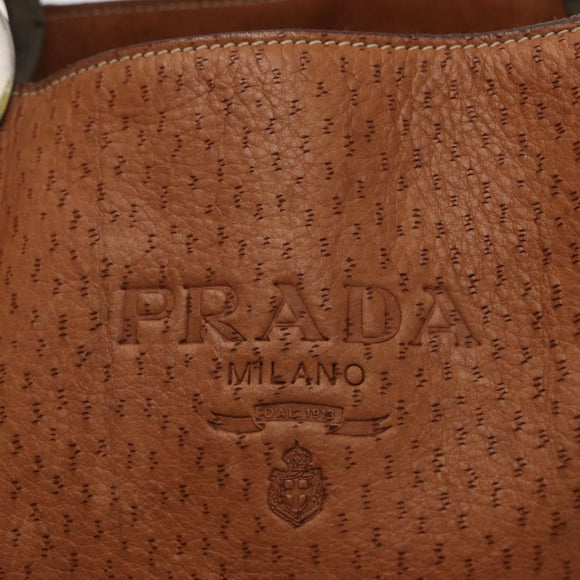 PRADA Tote Bag Leather Brown Silver Auth 162507