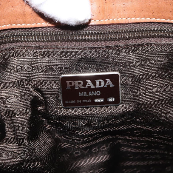 PRADA Tote Bag Leather Brown Silver Auth 162507