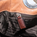 PRADA Tote Bag Leather Brown Silver Auth 162507-21