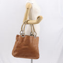 PRADA Tote Bag Leather Brown Silver Auth 162507-23