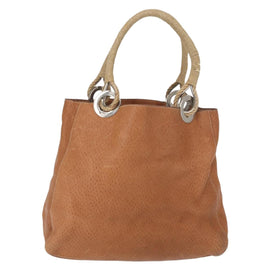 PRADA Tote Bag Leather Brown Silver Auth 162507 - 0