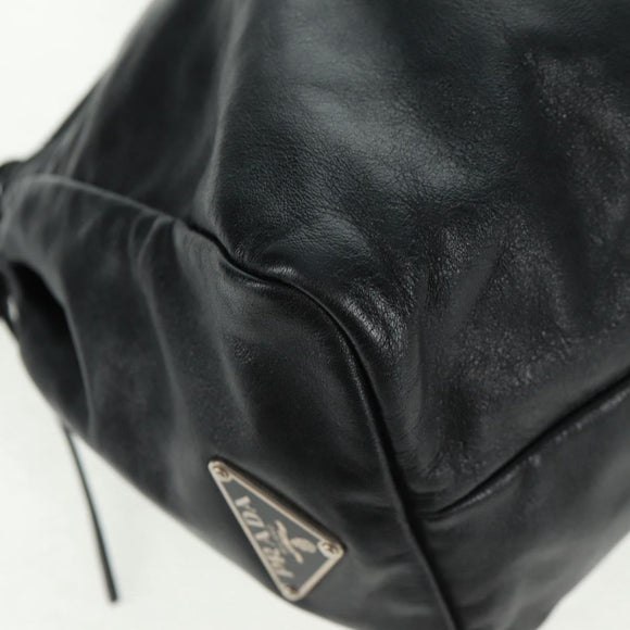 PRADA Hand Bag Leather Black Silver Auth 162511V