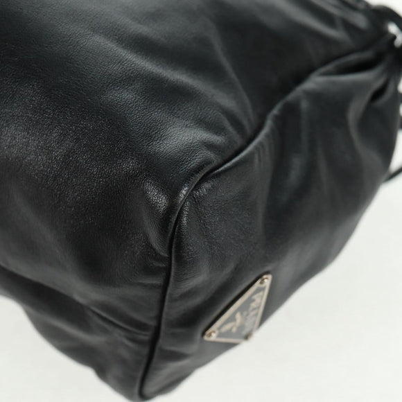 PRADA Hand Bag Leather Black Silver Auth 162511V