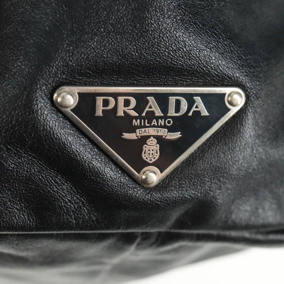 PRADA Hand Bag Leather Black Silver Auth 162511V