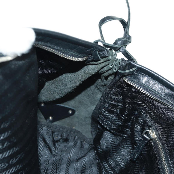 PRADA Hand Bag Leather Black Silver Auth 162511V