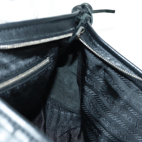 PRADA Hand Bag Leather Black Silver Auth 162511V