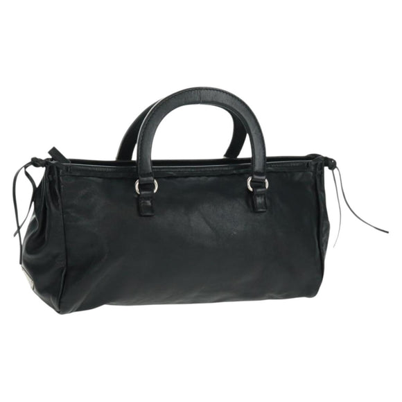 PRADA Hand Bag Leather Black Silver Auth 162511V
