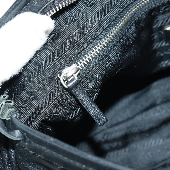 PRADA Hand Bag Leather Black Silver Auth 162511V