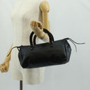 PRADA Hand Bag Leather Black Silver Auth 162511V-23