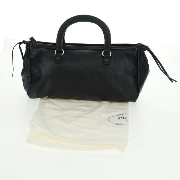 PRADA Hand Bag Leather Black Silver Auth 162511V