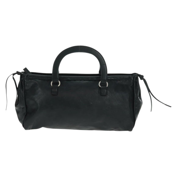 PRADA Hand Bag Leather Black Silver Auth 162511V