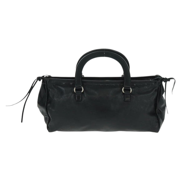 PRADA Hand Bag Leather Black Silver Auth 162511V