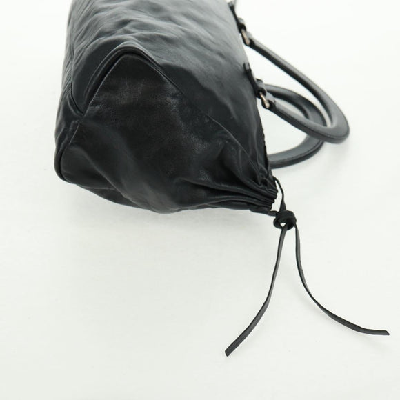 PRADA Hand Bag Leather Black Silver Auth 162511V
