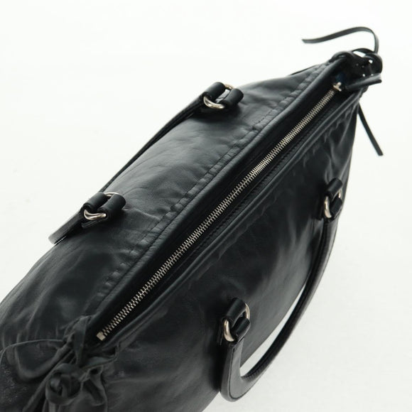 PRADA Hand Bag Leather Black Silver Auth 162511V