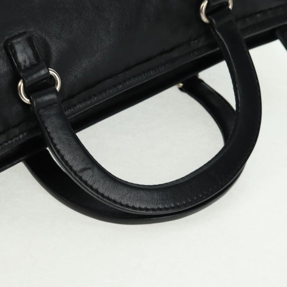 PRADA Hand Bag Leather Black Silver Auth 162511V