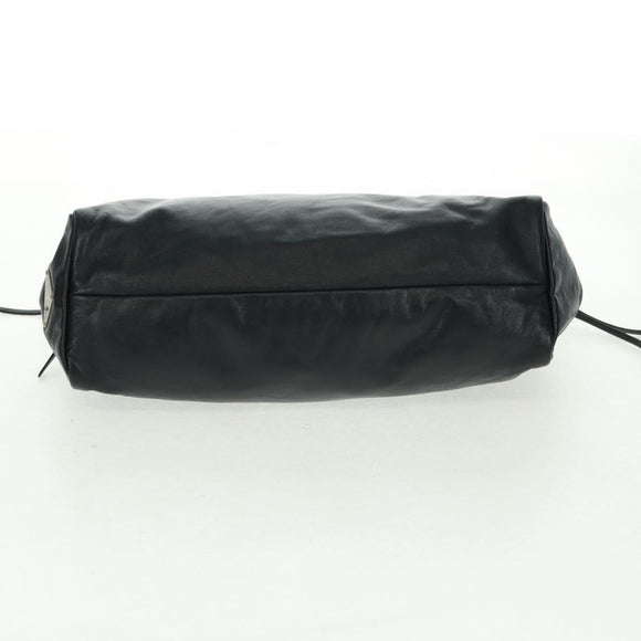 PRADA Hand Bag Leather Black Silver Auth 162511V