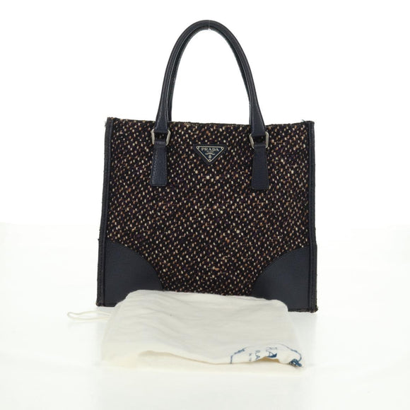 PRADA Hand Bag Wool Purple Silver Auth 162514V