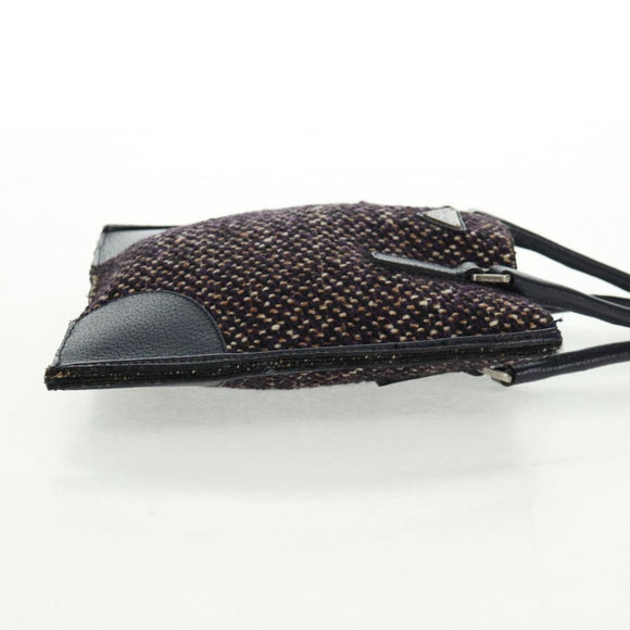 PRADA Hand Bag Wool Purple Silver Auth 162514V