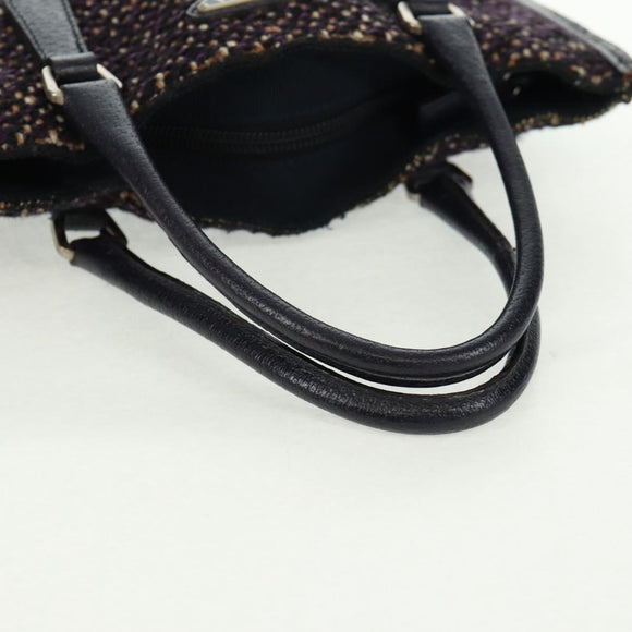 PRADA Hand Bag Wool Purple Silver Auth 162514V