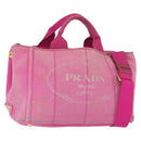 PRADA Canapa PM Hand Bag Canvas 2way Pink Gold Auth 162515-1