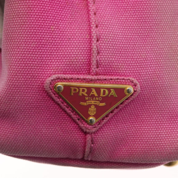 PRADA Canapa PM Hand Bag Canvas 2way Pink Gold Auth 162515