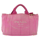 PRADA Canapa PM Hand Bag Canvas 2way Pink Gold Auth 162515-13
