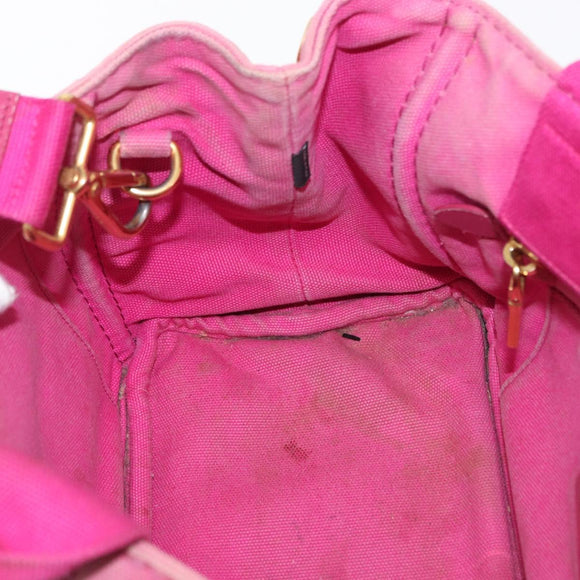 PRADA Canapa PM Handtasche Canvas 2-Wege Pink Gold Auth 162515