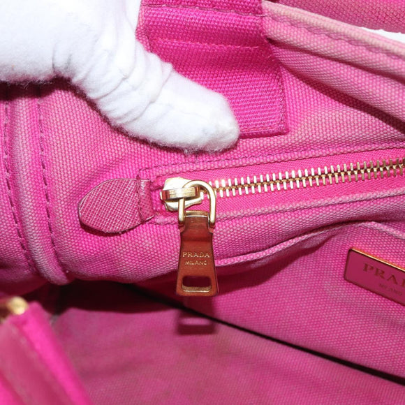 PRADA Canapa PM Hand Bag Canvas 2way Pink Gold Auth 162515