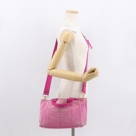 PRADA Canapa PM Handtasche Canvas 2-Wege Pink Gold Auth 162515