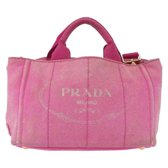 PRADA Canapa PM Handtasche Canvas 2-Wege Pink Gold Auth 162515