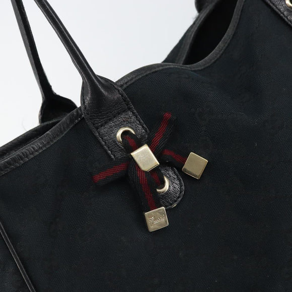 GUCCI GG Canvas Sherry Line Pretty Tote Bag Black Red 163805 Auth 162517