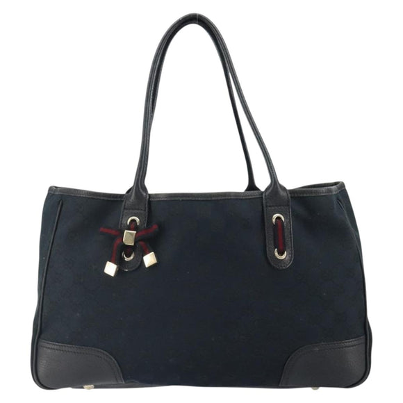 GUCCI GG Canvas Sherry Line Pretty Tote Bag Black Red 163805 Auth 162517