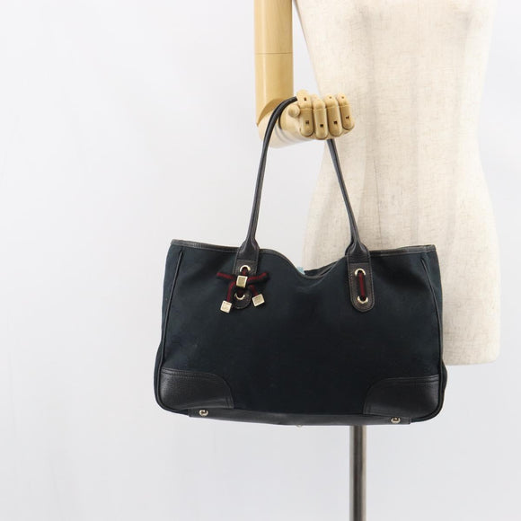 GUCCI GG Canvas Sherry Line Pretty Tote Bag Black Red 163805 Auth 162517