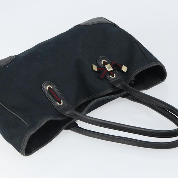 GUCCI GG Canvas Sherry Line Pretty Tote Bag Black Red 163805 Auth 162517