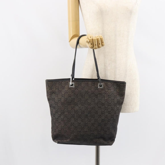 GUCCI GG Canvas Tote Bag Black Silver 31243 Auth 162518