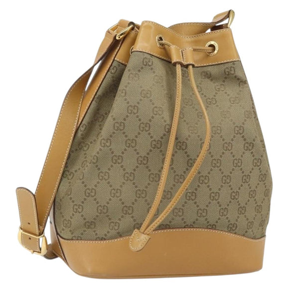 GUCCI GG Canvas Shoulder Bag Beige Gold Auth 162519