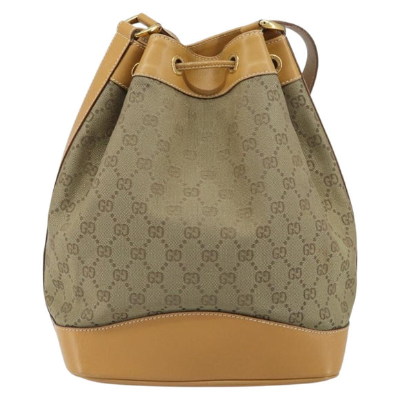 GUCCI GG Canvas Shoulder Bag Beige Gold Auth 162519