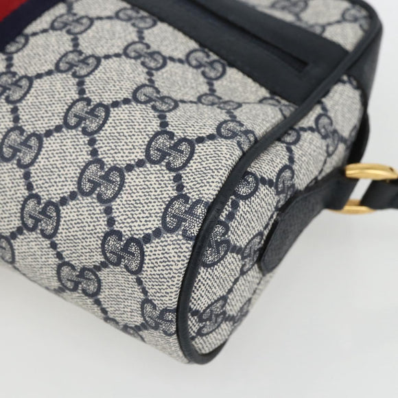 GUCCI GG Supreme Sherry Line Shoulder Bag PVC Navy Gold 56 02 004 Auth 162523