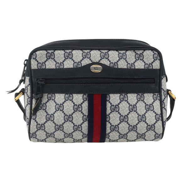 GUCCI GG Supreme Sherry Line Shoulder Bag PVC Navy Gold 56 02 004 Auth 162523