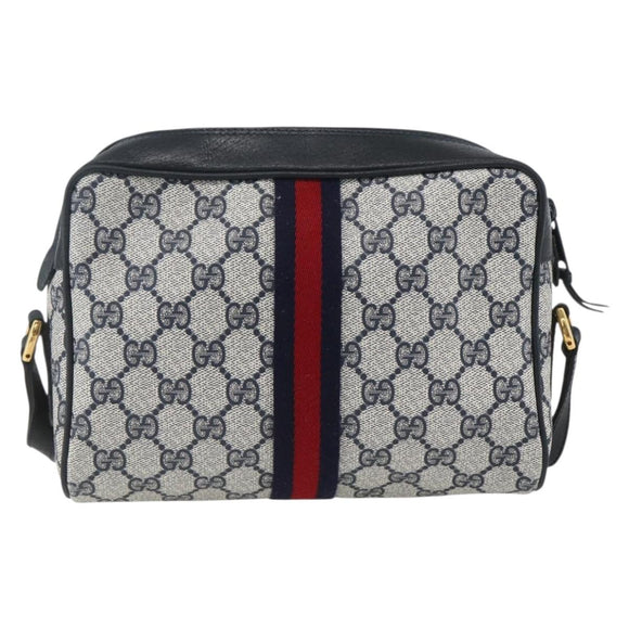 GUCCI GG Supreme Sherry Line Shoulder Bag PVC Navy Gold 56 02 004 Auth 162523