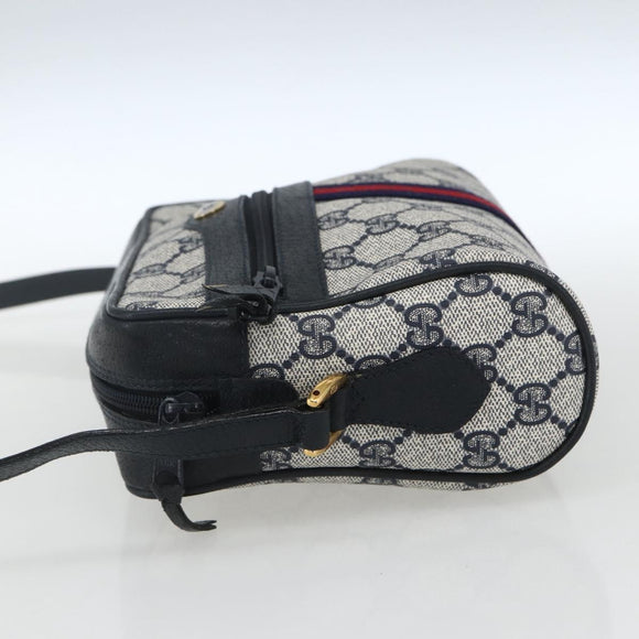 GUCCI GG Supreme Sherry Line Shoulder Bag PVC Navy Gold 56 02 004 Auth 162523