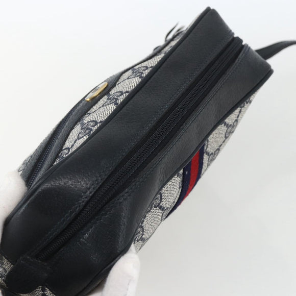 GUCCI GG Supreme Sherry Line Shoulder Bag PVC Navy Gold 56 02 004 Auth 162523