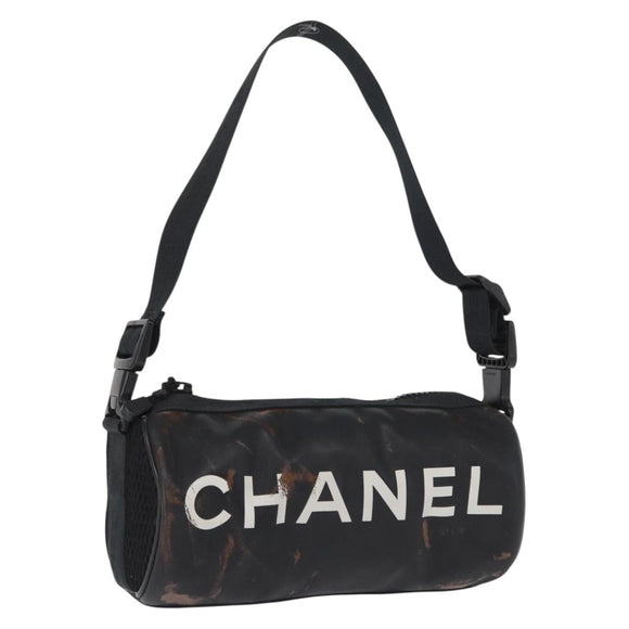 CHANEL Sports Line Shoulder Bag Coated Canvas Black CC Auth 162540
