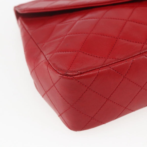 CHANEL Matelasse Chain Shoulder Bag Lamb Skin Gold Red CC Auth 162544