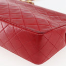 CHANEL Matelasse Chain Shoulder Bag Lamb Skin Gold Red CC Auth 162544-15