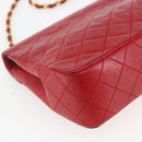 CHANEL Matelasse Chain Shoulder Bag Lamb Skin Gold Red CC Auth 162544-16