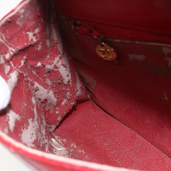 CHANEL Matelasse Chain Shoulder Bag Lamb Skin Gold Red CC Auth 162544