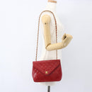 CHANEL Matelasse Chain Shoulder Bag Lamb Skin Gold Red CC Auth 162544-21